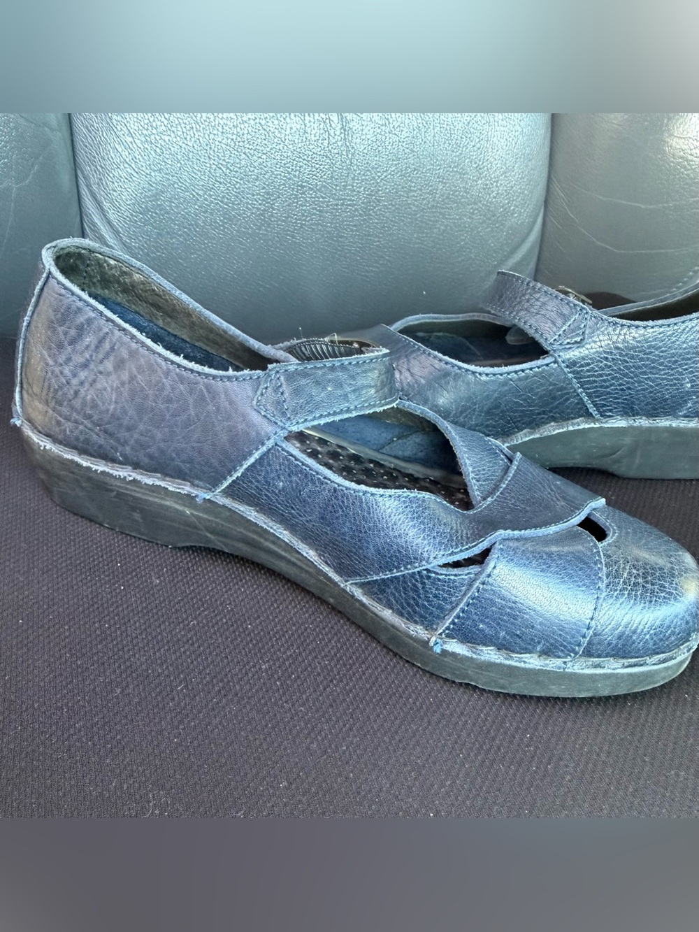 Zeeta 16841 Mary Jane Navy Leather Contoured Comfort Shoes 38 (7.5)